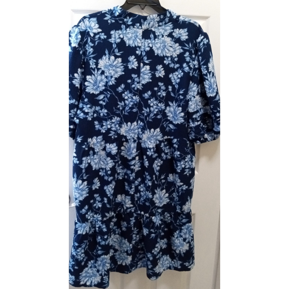 NWT Womens Short Sleeve Dark Floral Babydoll Dress Sz XL Blue Gauze Tiered - Picture 2 of 9